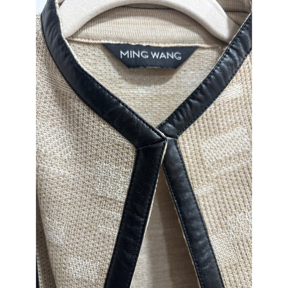 MING WANG Knit Cardigan, Faux Leather Trim, Women’s Medium/Large - Picture 3 of 6